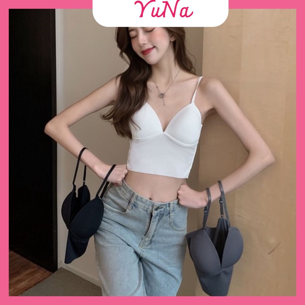 Áo bra 2 dây YUNA kiểu dáng croptop siêu xinh  có kèm mút ngực quai mảnh siêu đẹp, thời trang nữ YUNA