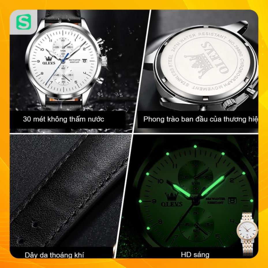 OLEVS 2880 Đồng hồ nam chính hãng Dây da có chức năng Lịch chống nước phát sáng Mặt số