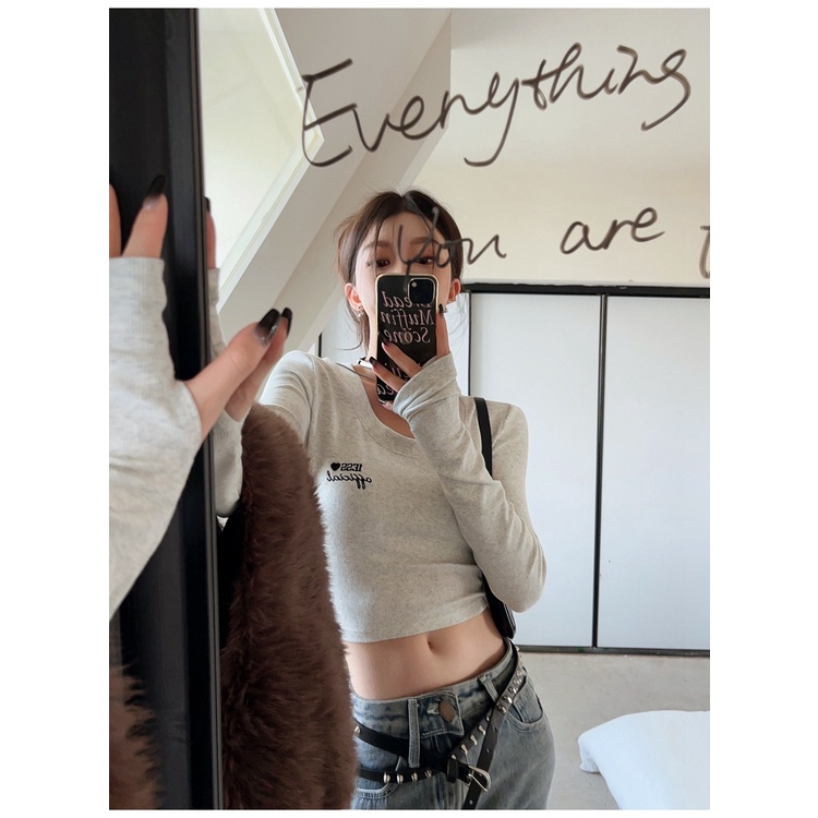 Áo Croptop Tay Dài Dáng Ôm Thời Trang Mùa Thu Cho Nữ