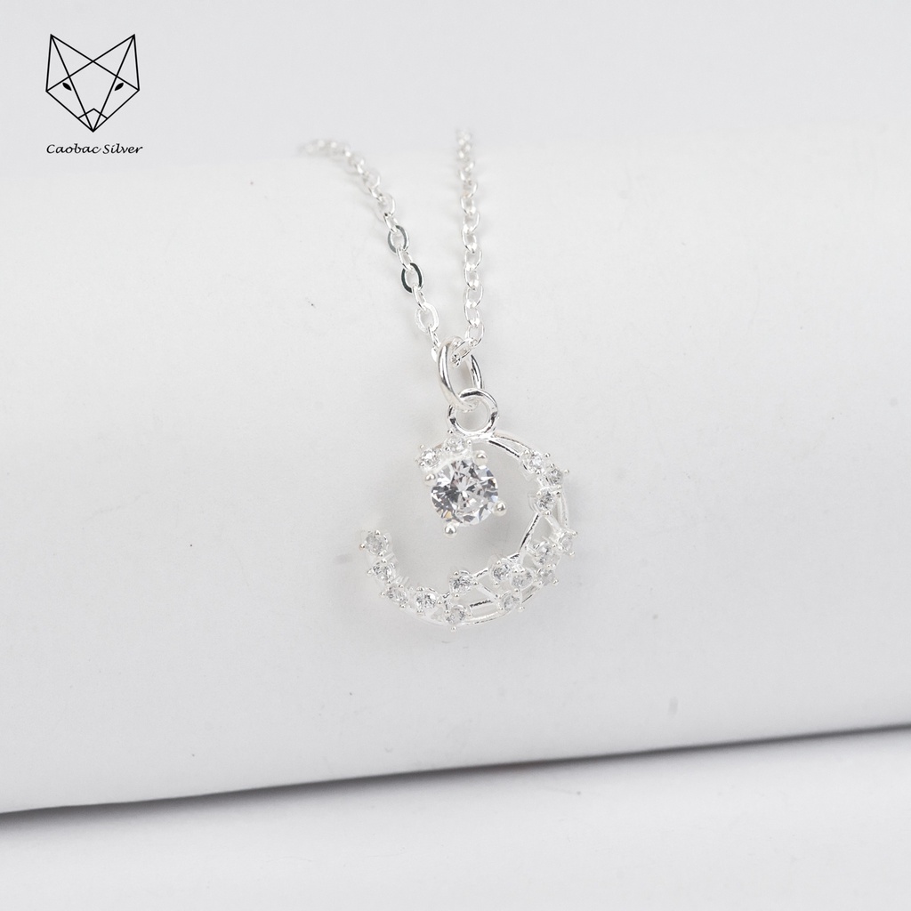 Dây Chuyền Bạc Ta Nữ CaoBac Silver Trăng Sao Ổ Đá Thiết Kế Hoạ Tiết Đơn Giản Lấp Lánh Dành Tặng Cho Bạn Gái