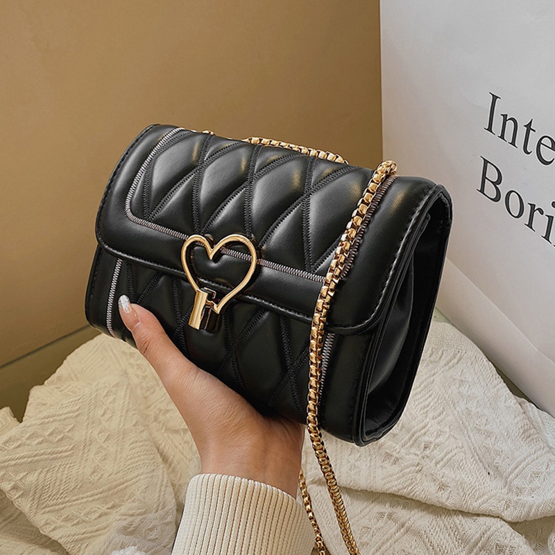 Túi Đeo Chéo Màu Đen Họa Tiết Hình Thoi Thời Trang Cho Nữ