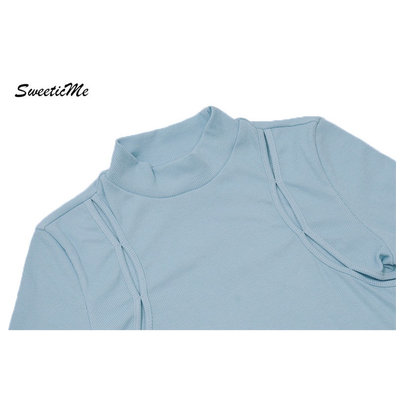 Áo Thun Tay Dài Dáng Ôm Màu Trơn Khoét Lỗ Thời Trang   Gợi Cảm Cho Nữ Màu Sắc