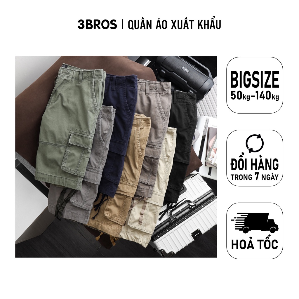 Quần short kaki túi hộp nam xuất dư chiều dài qua gối , lưng dây rút , form to bigsize - 3bros quần áo xuất khẩu