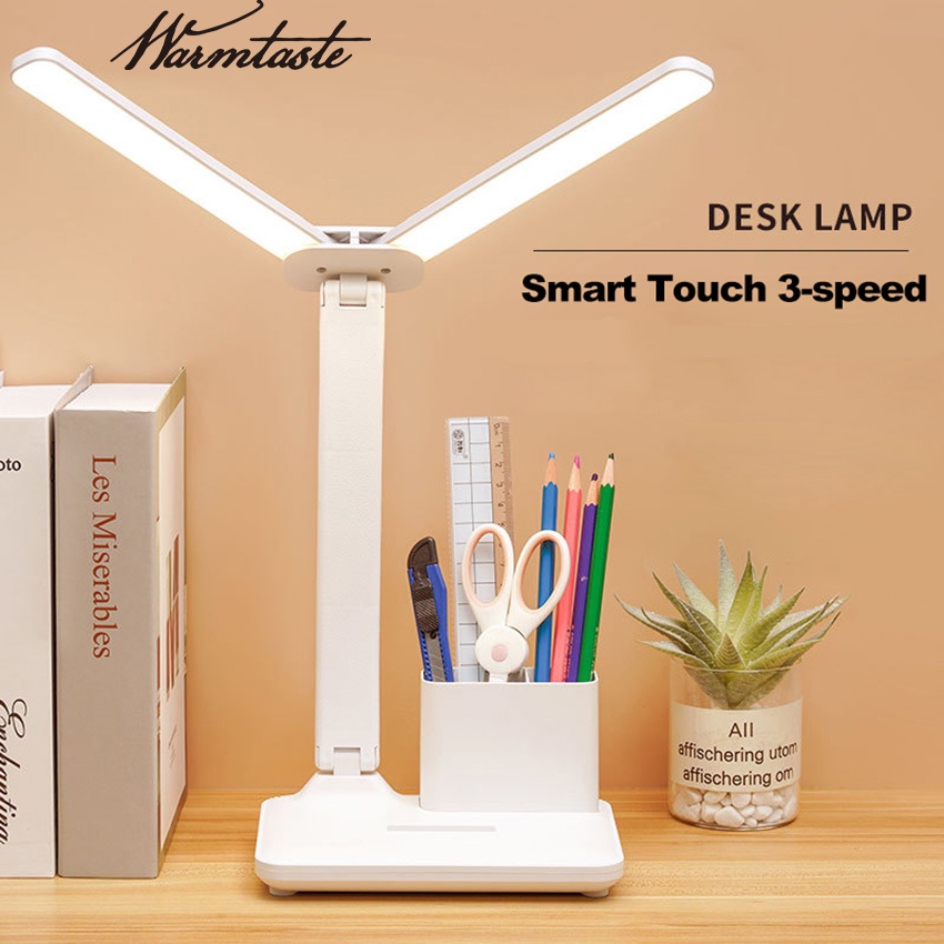 Đèn Bàn LED Ấm Áp Bảo Vệ Mắt Hai Đầu Usb Có Thể Sạc Lại 3 Màu Để Cạnh Giường Ngủ