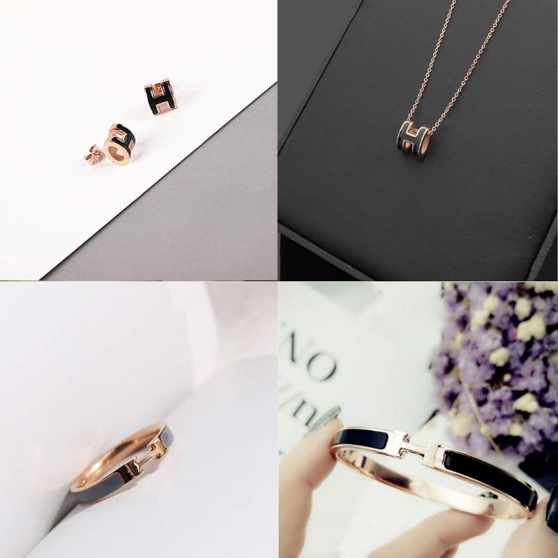 Dây chuyền hermes đen - Chữ H