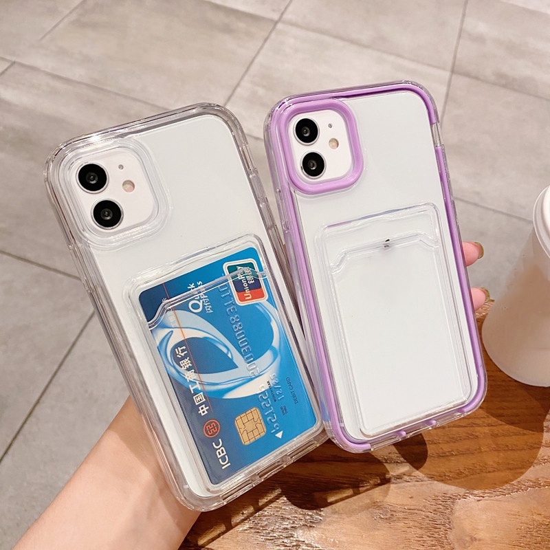 Ốp Điện Thoại Cứng Trong Suốt Chống Sốc 3 Trong 1 Có Ngăn Đựng Thẻ Cho iPhone 14 13 12 11 Pro Max Mini XR XS X 8 7 Plus + SE 2020