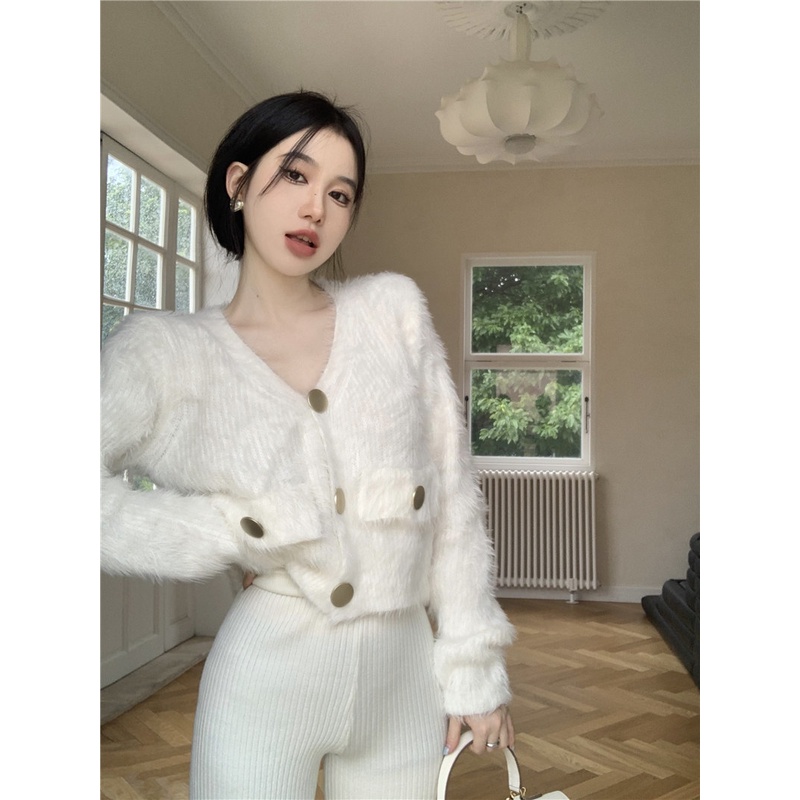 Áo cardigan Dệt Kim Cổ Chữ V Màu Trơn Phong Cách Thời Trang Hàn Quốc Cho Nữ