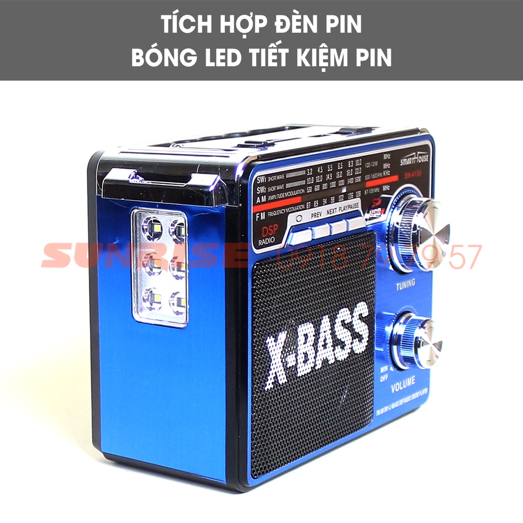 Radio nghe đài FM SH-413U tích hợp đèn LED, Loa đài FM nghe nhạc MP3, Thẻ nhớ, USB - SUNRISE