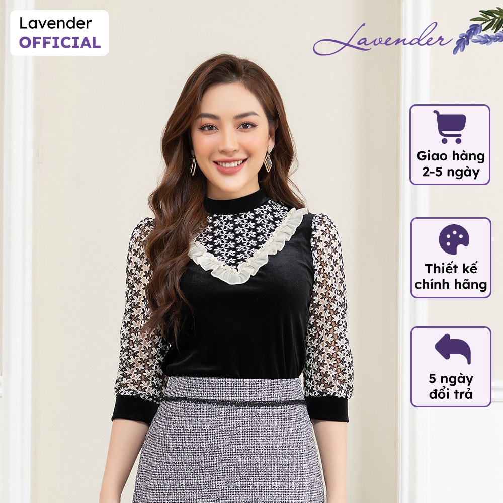 Áo sơ mi công sở nữ LAVENDER cổ cao tay lỡ phối nhún thân trước A2351