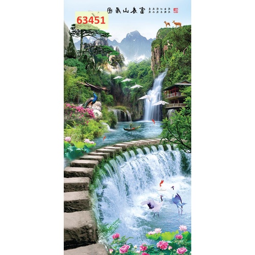 Tranh 3D SƠN THUỶ thác nước chảy rừng cây trong lành