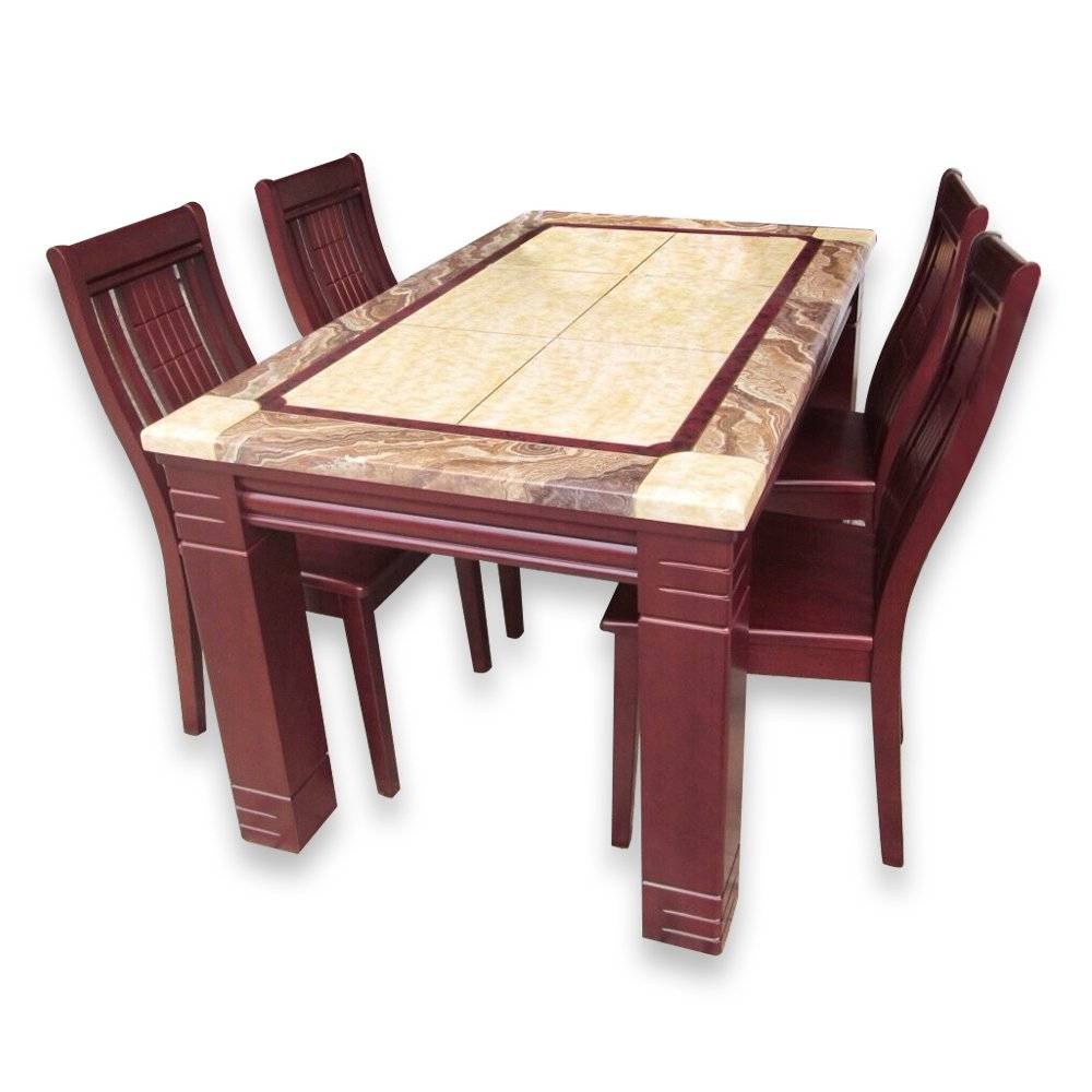 Bộ bàn ăn mặt đá dầy 30ly 4 - 6 - 8 ghế IBIE Camaro chân gỗ cao su, tùy chọn màu sắc, hàng cao cấp