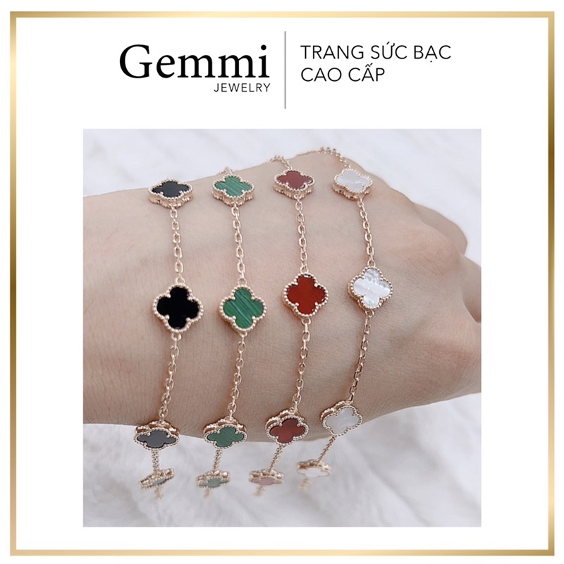 Lắc tay VCA Hình Bông Hoa Đá (bản nhỏ) Bạc Cao Cấp Silver & Rosegold - Gemmi Jewelry