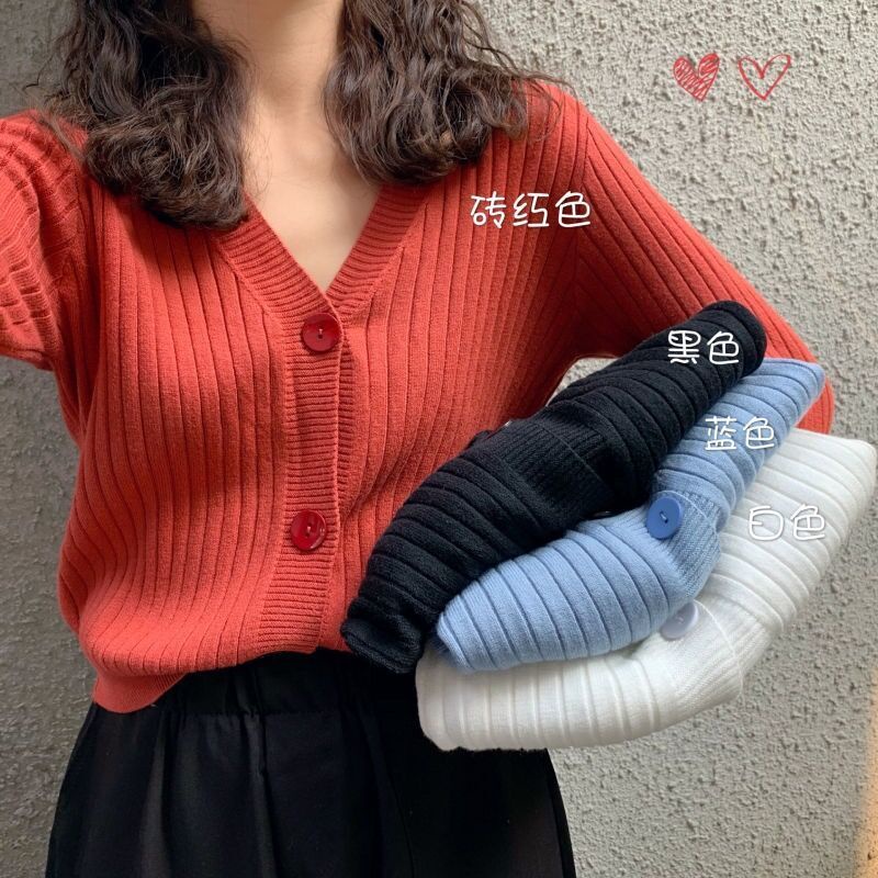 Áo Khoác Cardigan Dệt Kim Tay Dài Cổ Chữ V Dáng Ôm Phong Cách Hàn Quốc Thời Trang Mùa