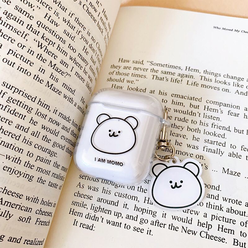 Vỏ Bảo Vệ Hộp Sạc Tai Nghe Bluetooth Apple Hình Chú Gấu Đơn Giản Kèm Móc Treo