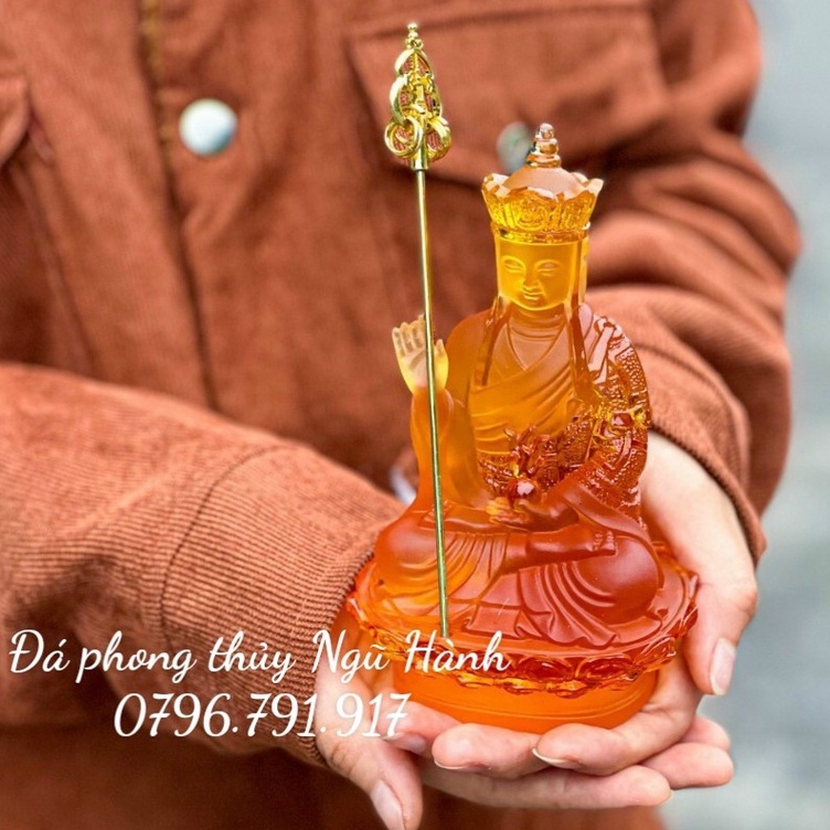 Tượng Địa Tạng Vương Bồ Tát Bằng Đá Lưu Ly Cao Cấp, Trang Trí Taplo Ô Tô Siêu Đẹp - Cao 15cm