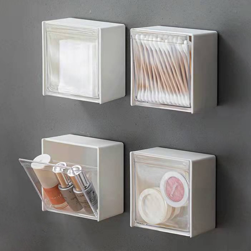 Hộp Nhựa Trong Suốt Đựng Tăm Bông Trang Điểm Gắn Tường Đa Năng