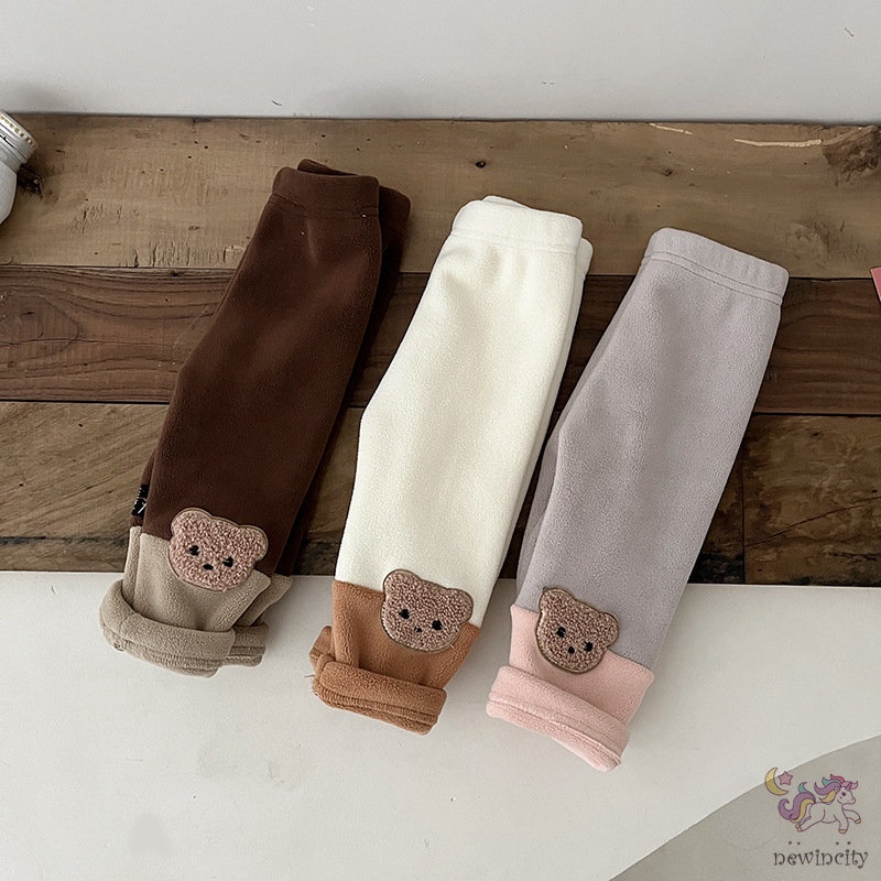 Quần Dài Đệm Nhung Dày Dặn In Họa Tiết Gấu Hoạt Hình Phong Cách Hàn Quốc Thời Trang Mùa Đông Cho Bé Trai