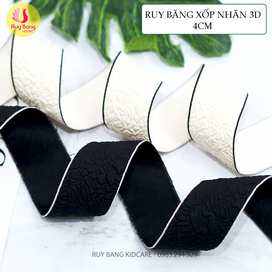 Ruy băng xốp nhăn 3D size 4cm dùng làm nơ kẹp tóc, hoa cài áo, phụ kiện tóc và phụ kiện ngàng may mặc RB2237