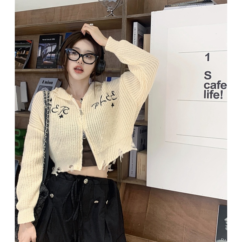 ZHELIHANGFEI Áo Khoác Cardigan Dệt Kim Tay Dài Lưng Cao Hở Rốn Gợi Cảm Cho Nữ