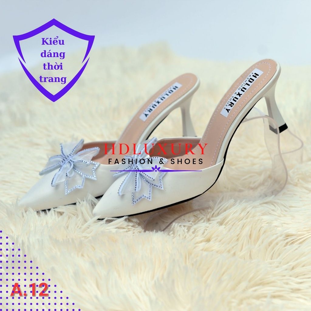 Guốc cao gót mũi nhọn HDLUXURY bít mũi đính đá 5 phân A 12