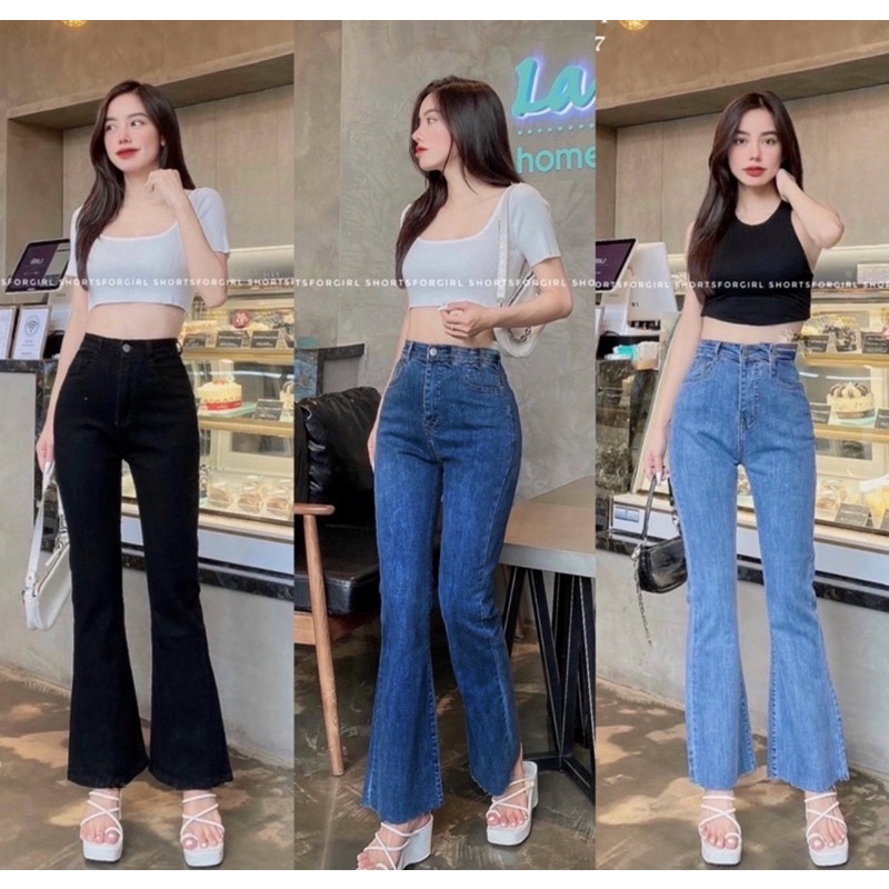 Quần Jean Ống Loe Tua Lai Size Đại Siêu Tôn Dáng, 3 Màu Đen/Xanh Đậm/ Xanh Nhạt