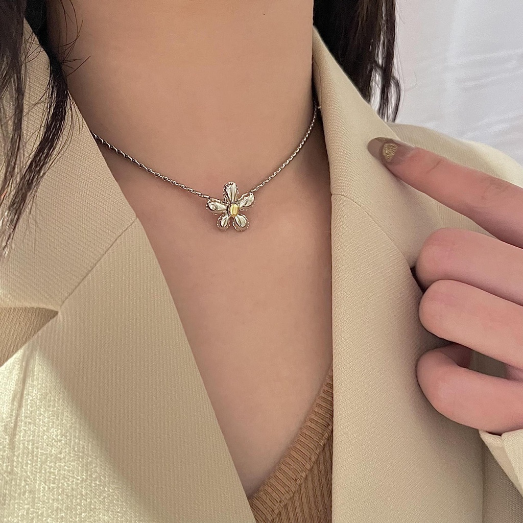Dây chuyền và bông tai dành cho nữ mạ bạc thiết kế  bông hoa siêu đáng yêu nhí nhảnh phong cách Hàn Quốc Boho