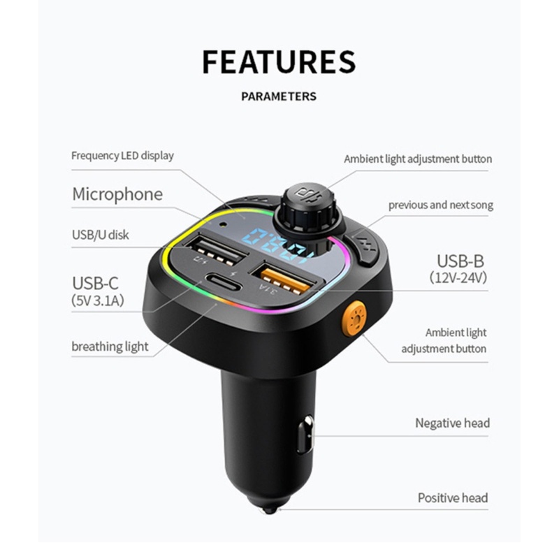 Máy Nghe Nhạc MP3 Bluetooth 5.0 FM Rảnh Tay Sạc Nhanh Cổng USB Cho Xe Hơi