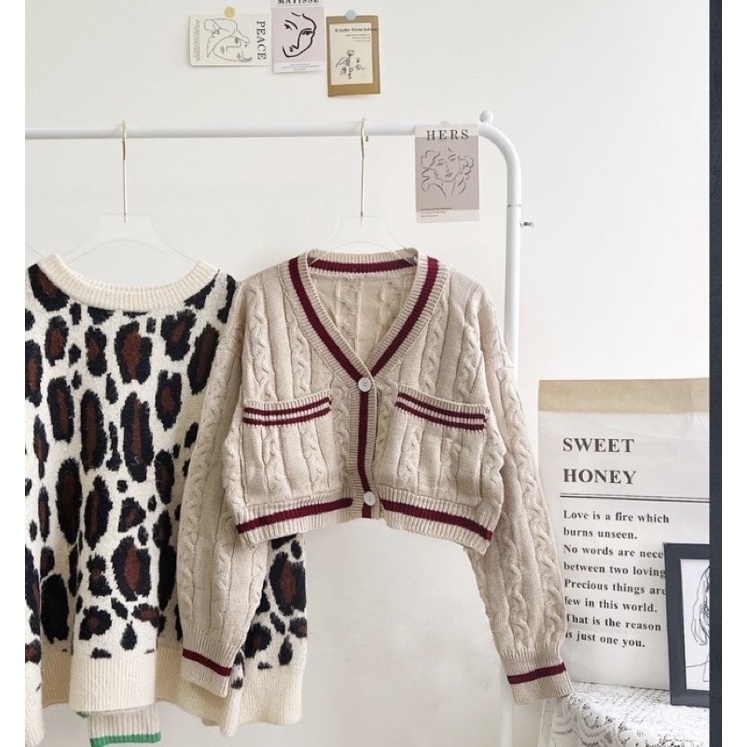 Hình thật khoác len cadigan crotop phong cách hàn  trẻ trung
