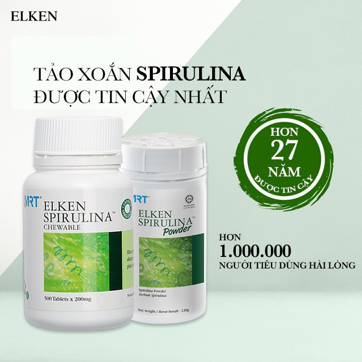 Elken Spirulina Chewable 500 viên Thực phẩm bảo vệ sức khỏe tảo elken