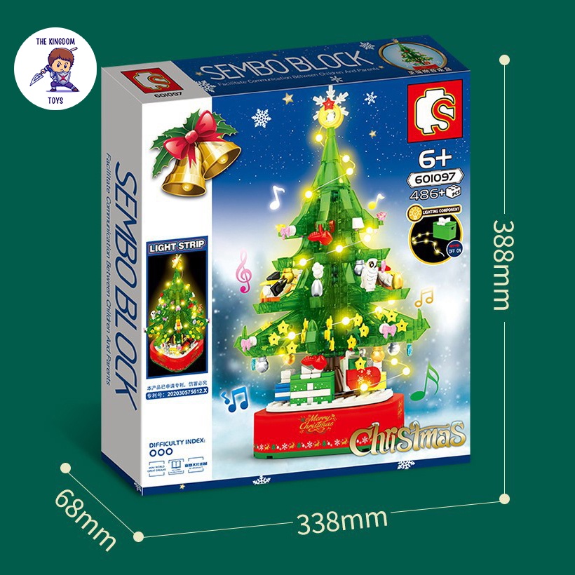 Đồ Chơi Lắp Ráp Giáng Sinh Noel Mô Hình Cây Thông Noel Hộp Nhạc Dây Cót Phát Sáng Merry Christmas 601097