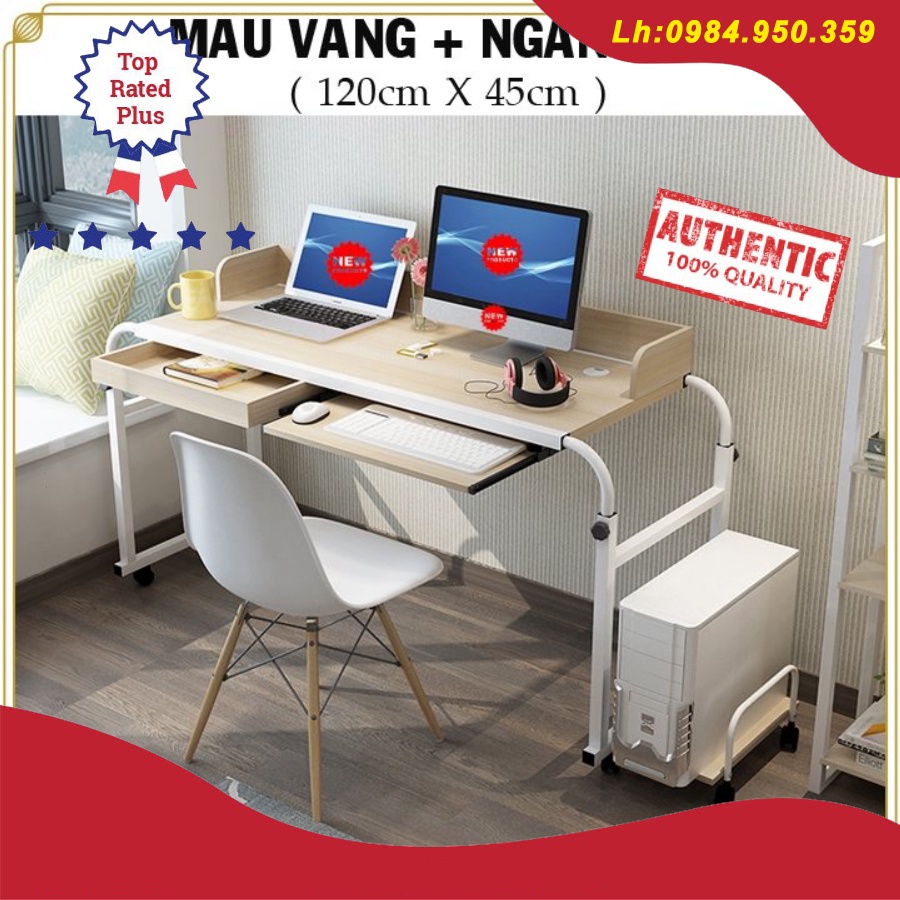 Bàn học,Bàn làm việc di động thông minh nâng hạ cao thấp mặt gỗ cao cấp khung thép chịu lực,kích thước 120*45cm