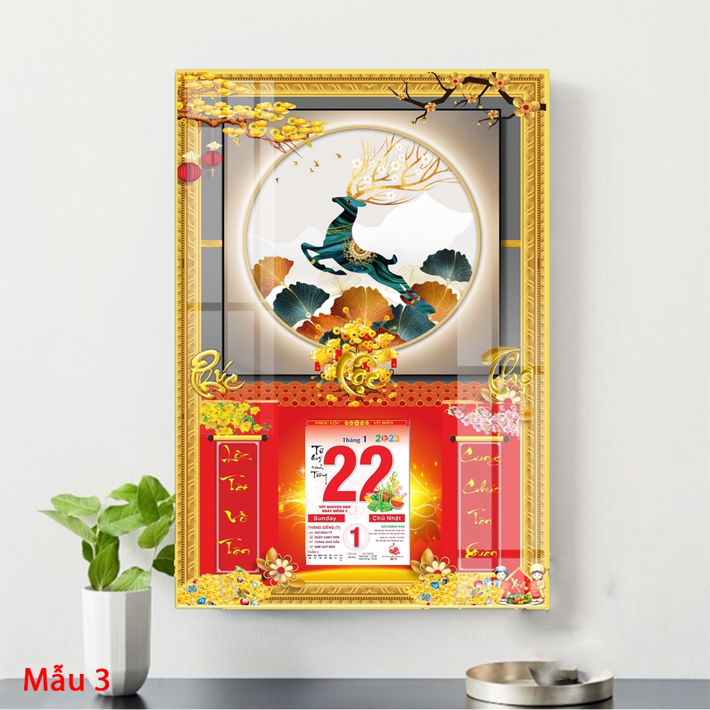 Tranh Lịch Gỗ Treo Tường Laminate Tráng Gương 2024  - Hươu Hiện Đại