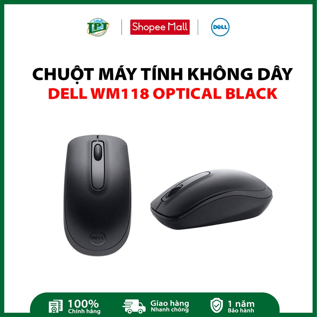 Chuột không dây Dell WM118 Optical Black - Hàng chính hãng