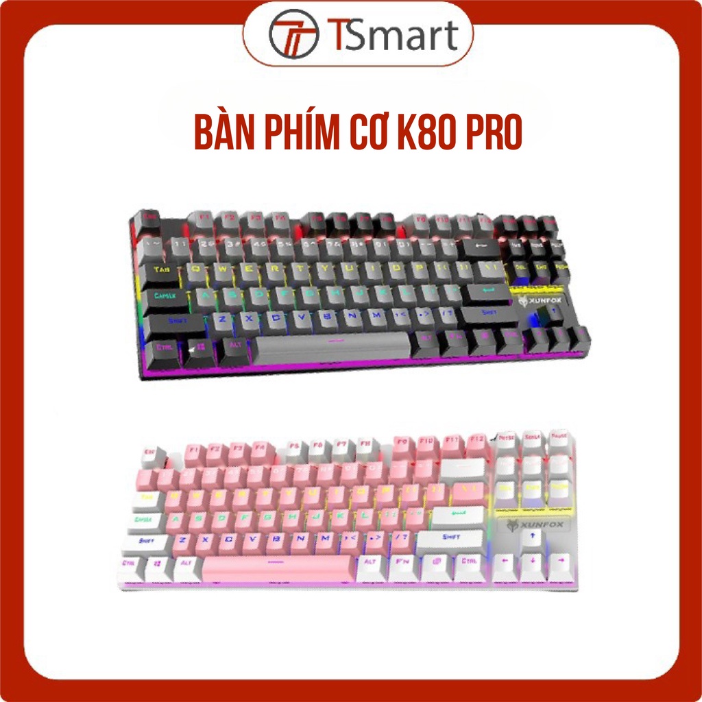 Bàn phím cơ gaming K80 PRO Blue switch bản CAO CẤP 2022 led RGB, Bàn phím máy tính chơi game K08 dành cho PC Laptop