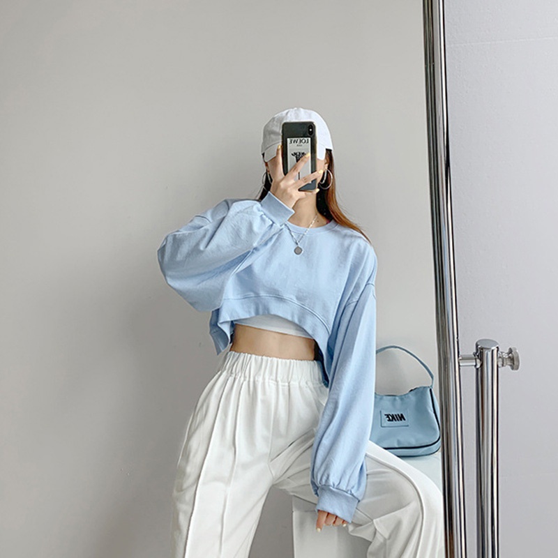 Áo Sweater Tay Dài Cổ Tròn Dáng Rộng Màu Trơn Thời Trang Mùa Thu Cho Nữ