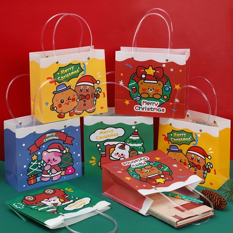 Túi đựng quà chủ đề giáng sinh, túi xách noel chất liệu nhựa