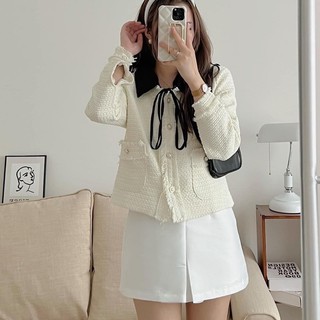 Áo khoác dạ tweed cổ nơ (ảnh thật/ có sẵn)