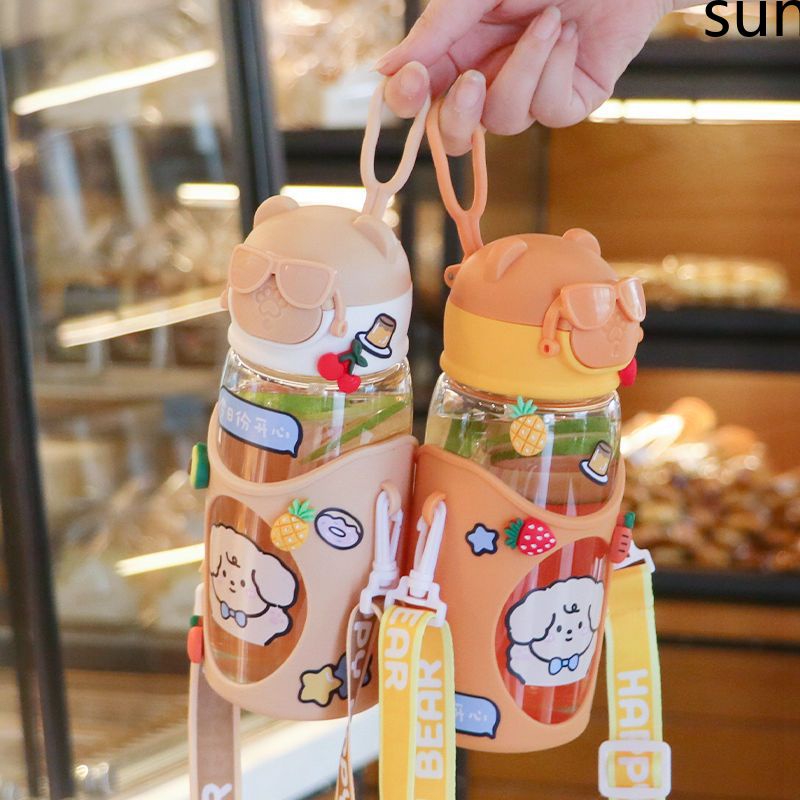 Mùa Hè Ins Lưới Nhựa Đỏ Nảy Nước 600Ml Chai Lọ Ấm Đun Nước Ống Hút Dán Dễ Thương Trẻ Em Sinh Viên Ngoài Trời Di Động đáng Yêu Ấm Siêu Tốc Không Chứa Bpa Thể Thao Bình Giữ Nhiệt Ấm Siêu Tốc-Mặt Trời. Vn
