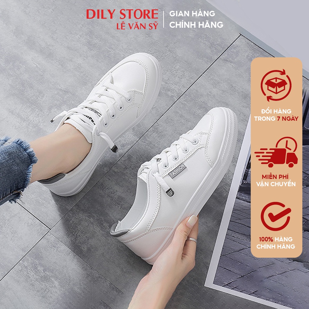 Giày sneaker nữ màu trắng đế cao su, giày thể thao nữ cổ thấp thời trang cao 3cm_ AG0001 [Form nhỏ tăng 1 size]