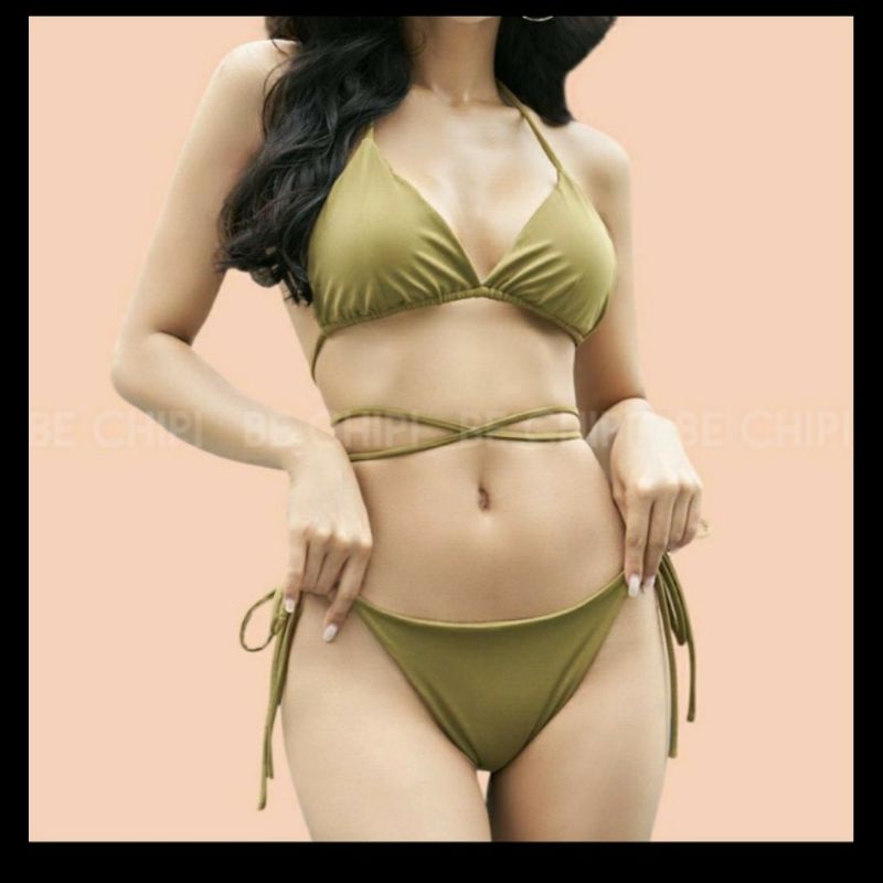 Bikini tam giác 2 mảnh bơi lội màu xanh rêu đen trắng nhiều màu lựa chọn giá rẻ