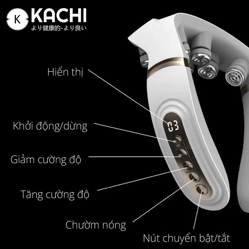 Máy massage cổ không dây 10 đầu rung nhiệt cao cấp Kachi MK350 hỗ trợ tăng tuần hoàn máu não, giảm đau đầu, đột quỵ