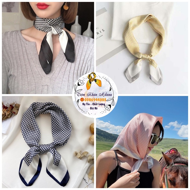 Khăn choàng cổ lụa vuông kẻ caro size 70x70cm nhiều màu làm áo yếm đi biển Milana 2022