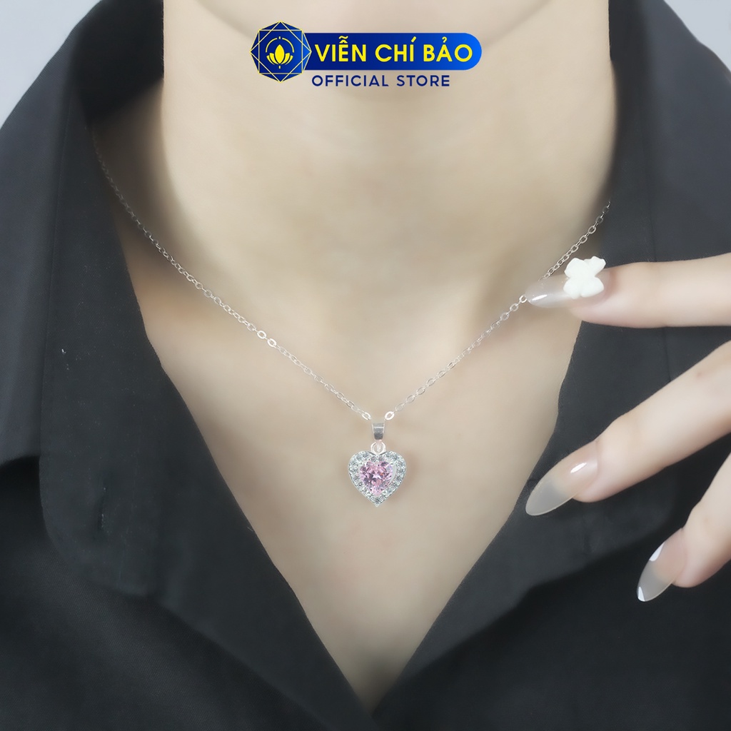 Dây chuyền bạc nữ mặt trái tim hồng chất liệu bạc 925 thời trang phụ kiện trang sức Viễn Chí Bảo D400726