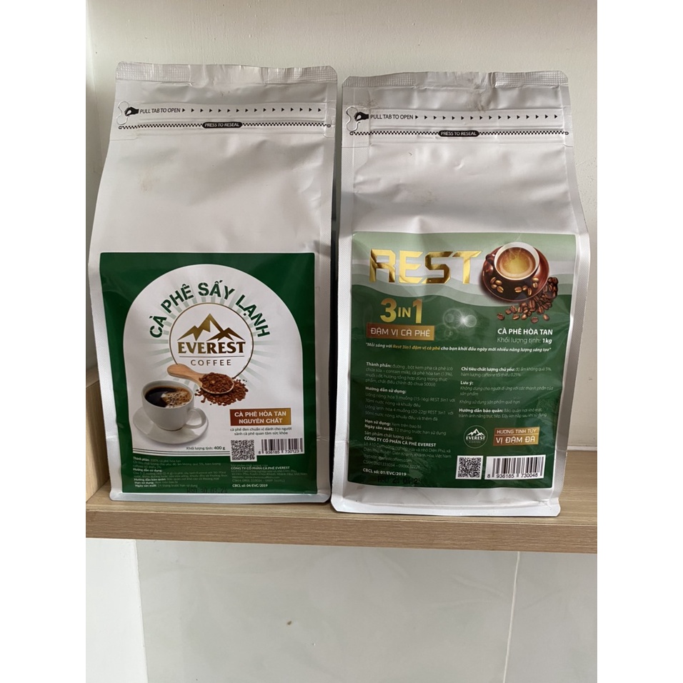 Combo Cafe sấy lạnh túi 400g + Cafe sữa Rest 3in1 túi 1kg
