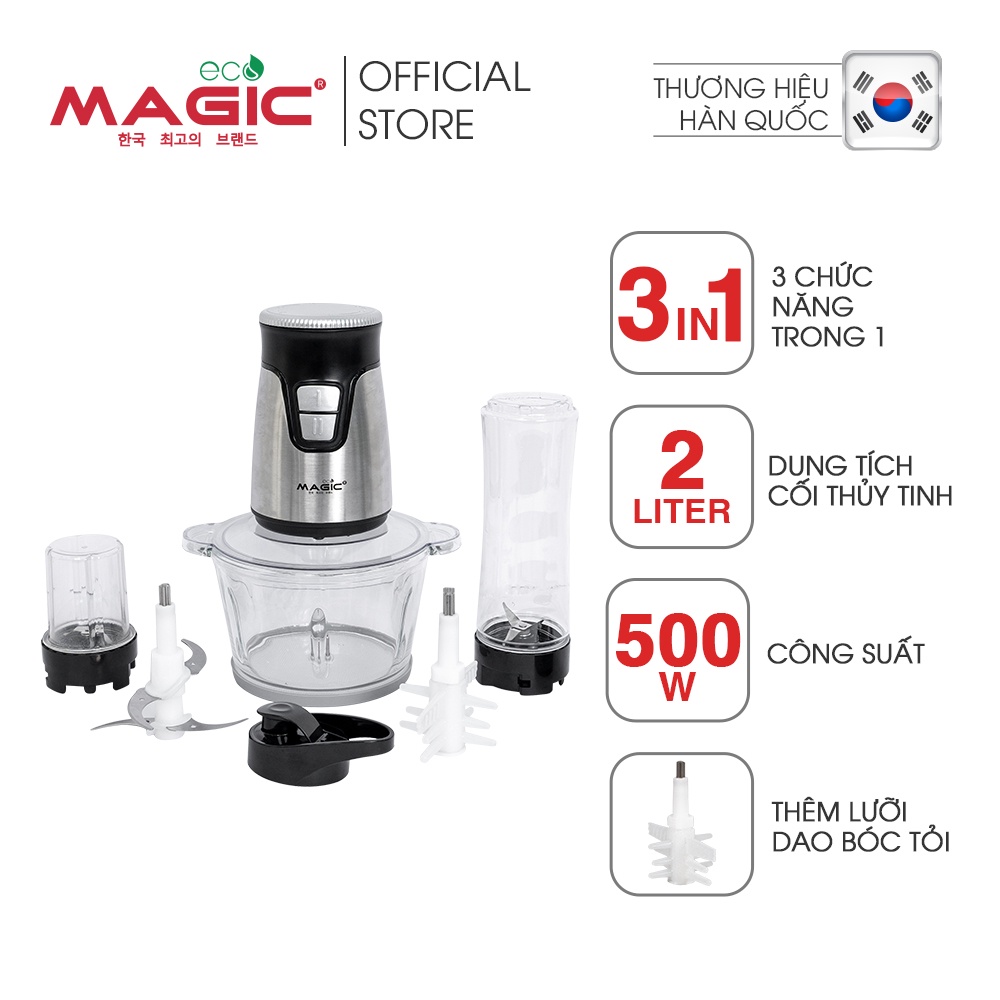 Máy xay đa năng 3IN1 xay thịt, xay hạt, xay sinh tố Magic Eco AC-17 1,5L, BH chính hãng