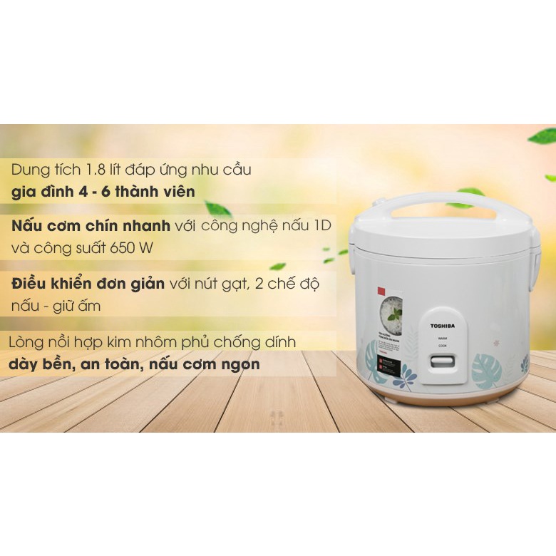 Nồi cơm nắp gài Toshiba 1.8 lít RC-18JH2PV(B)