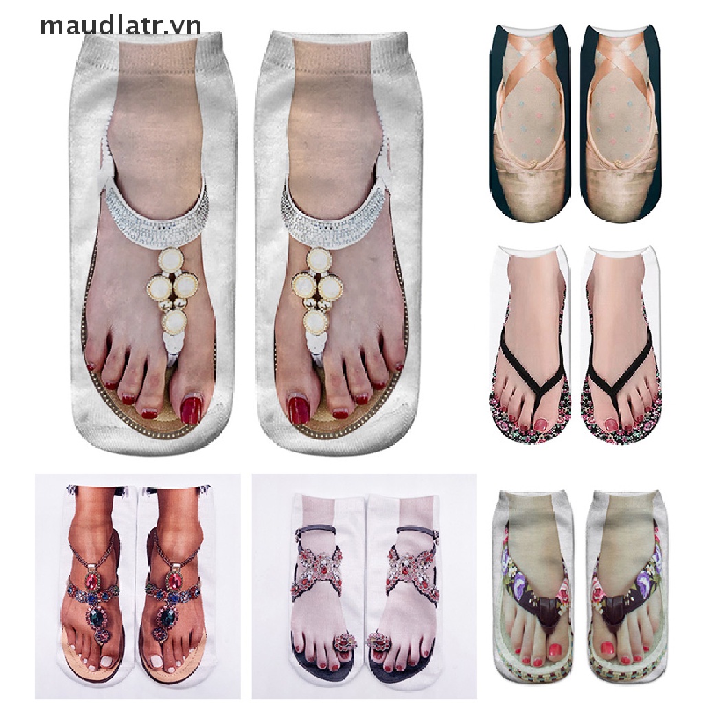 Vớ Cotton Cổ Thấp In Hình Bàn Chân 3D Dễ Thương Cho Nữ