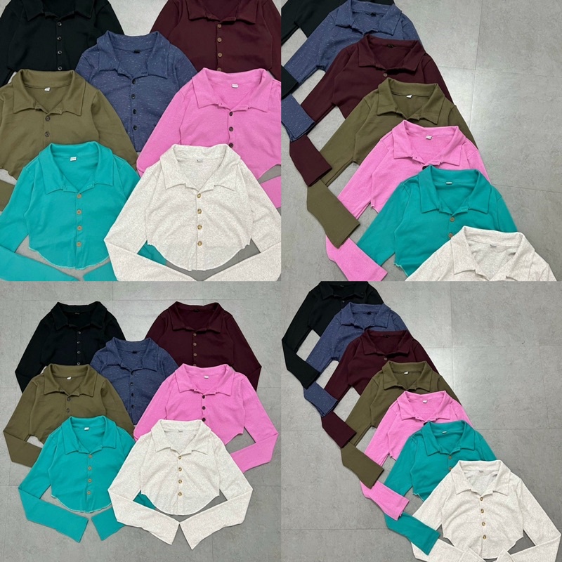 Áo Croptop Polo Nút Tà Bầu Cổ Bẻ Basic Siêu Xinh