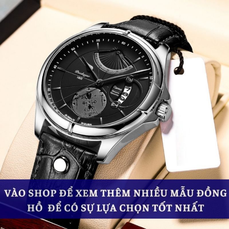 Đồng hồ nam chính hãng POEDAGAR 802 Dây da cao cấp chống nước, chống xước