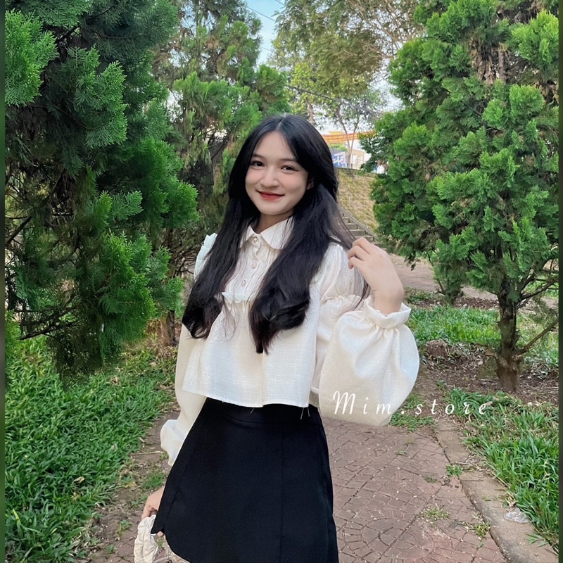 Áo sơ mi dạ tay phồng vintage | Mim.store |